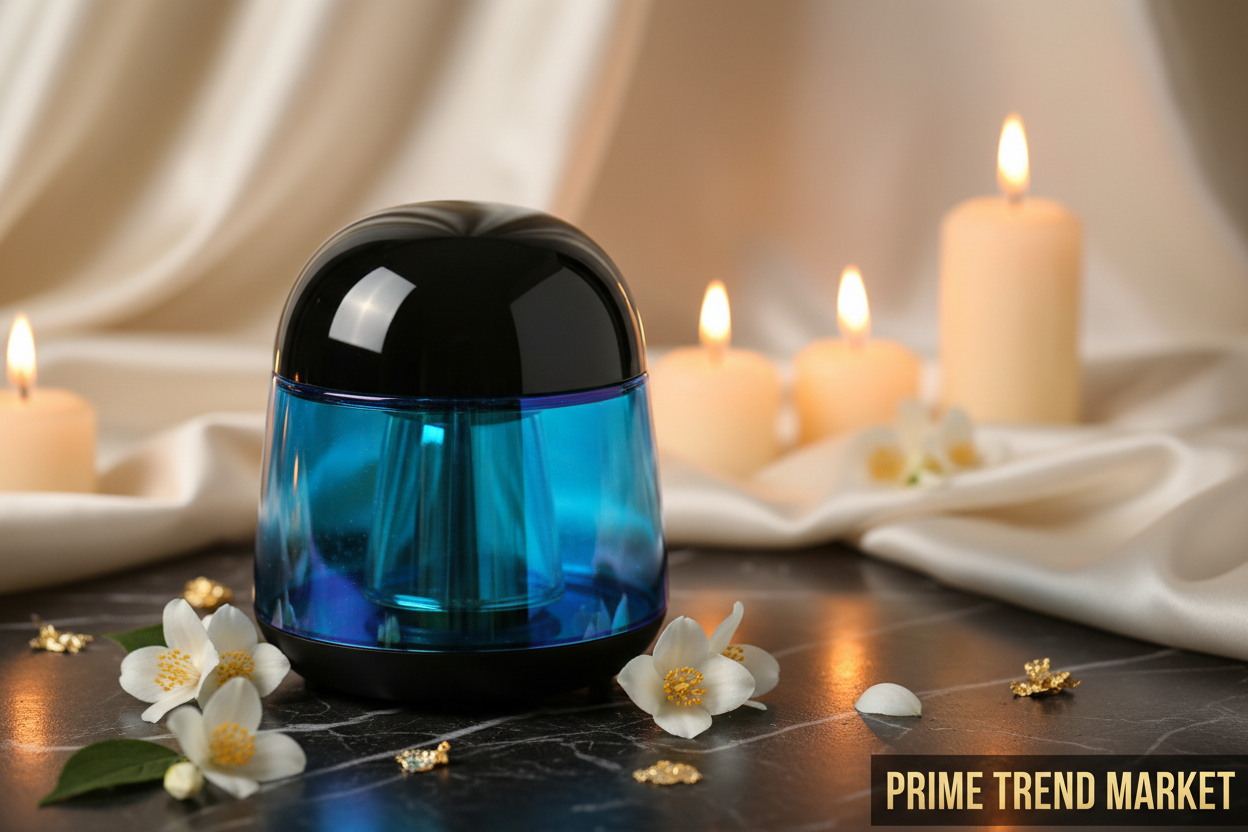 Blue Glass Mini Desktop Speaker — Bluetooth, FM Radio, TF Card, 6H Battery, Black & White — Prime Trend Market