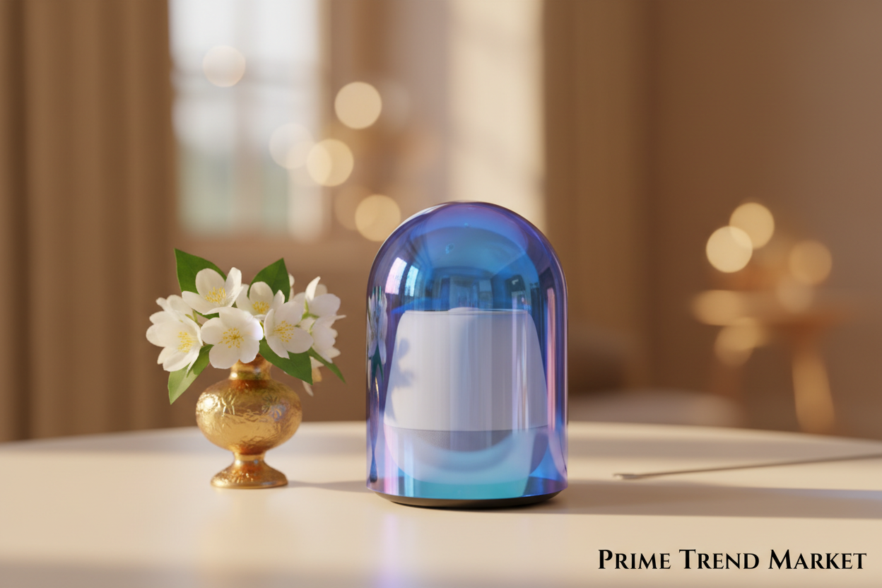 Blue Glass Mini Desktop Speaker — Bluetooth, FM Radio, TF Card, 6H Battery, Black & White — Prime Trend Market