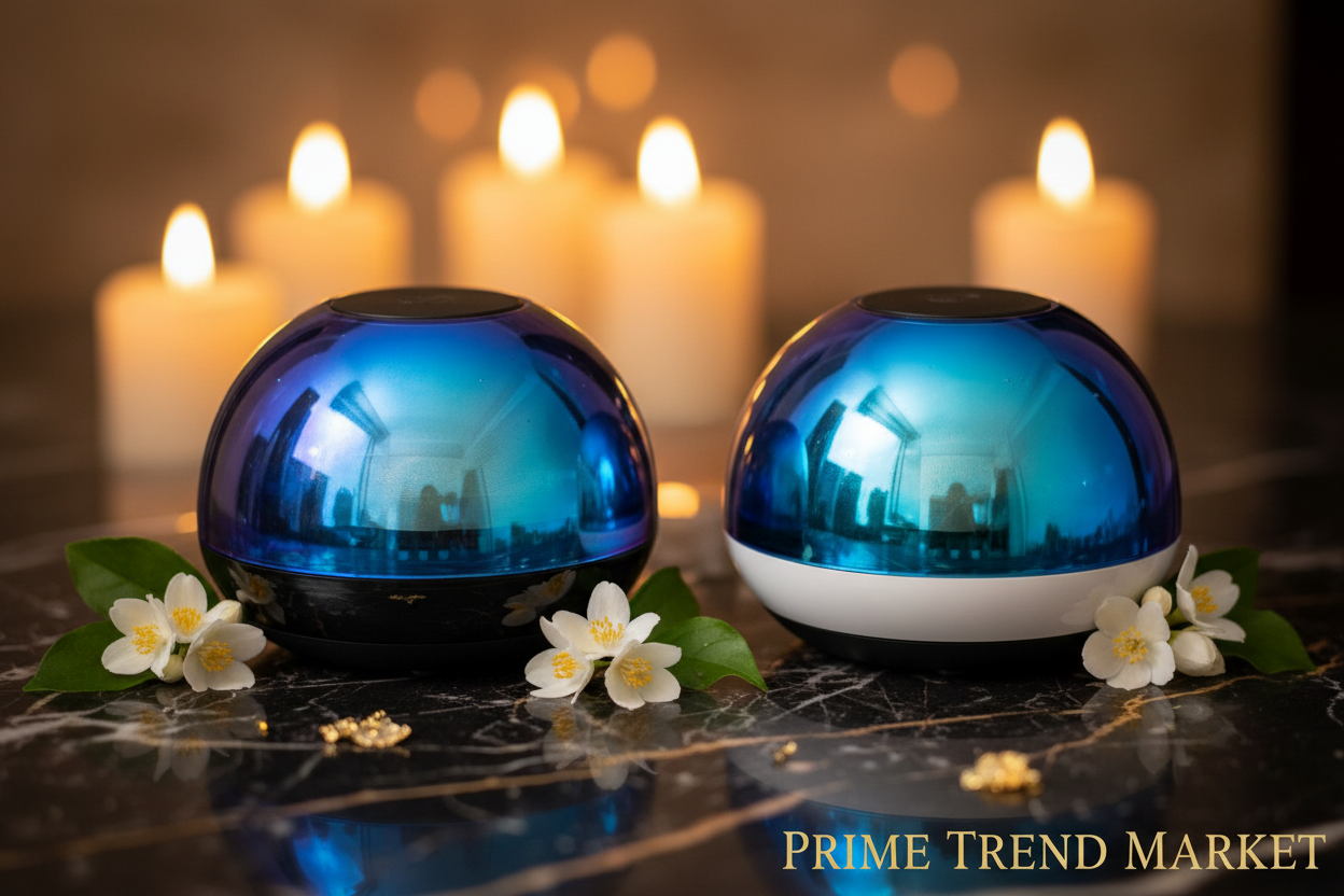 Blue Glass Mini Desktop Speaker — Bluetooth, FM Radio, TF Card, 6H Battery, Black & White — Prime Trend Market