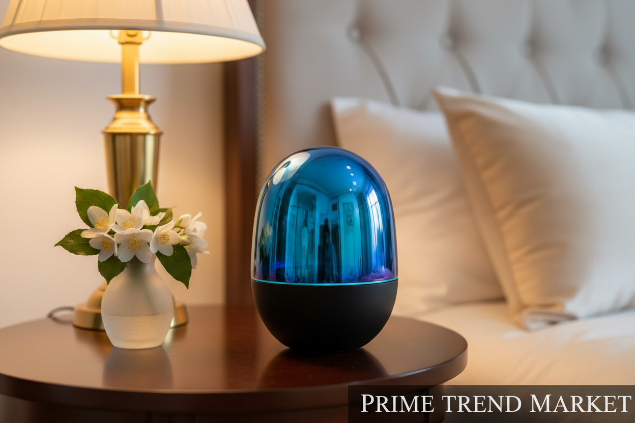 Blue Glass Mini Desktop Speaker — Bluetooth, FM Radio, TF Card, 6H Battery, Black & White — Prime Trend Market