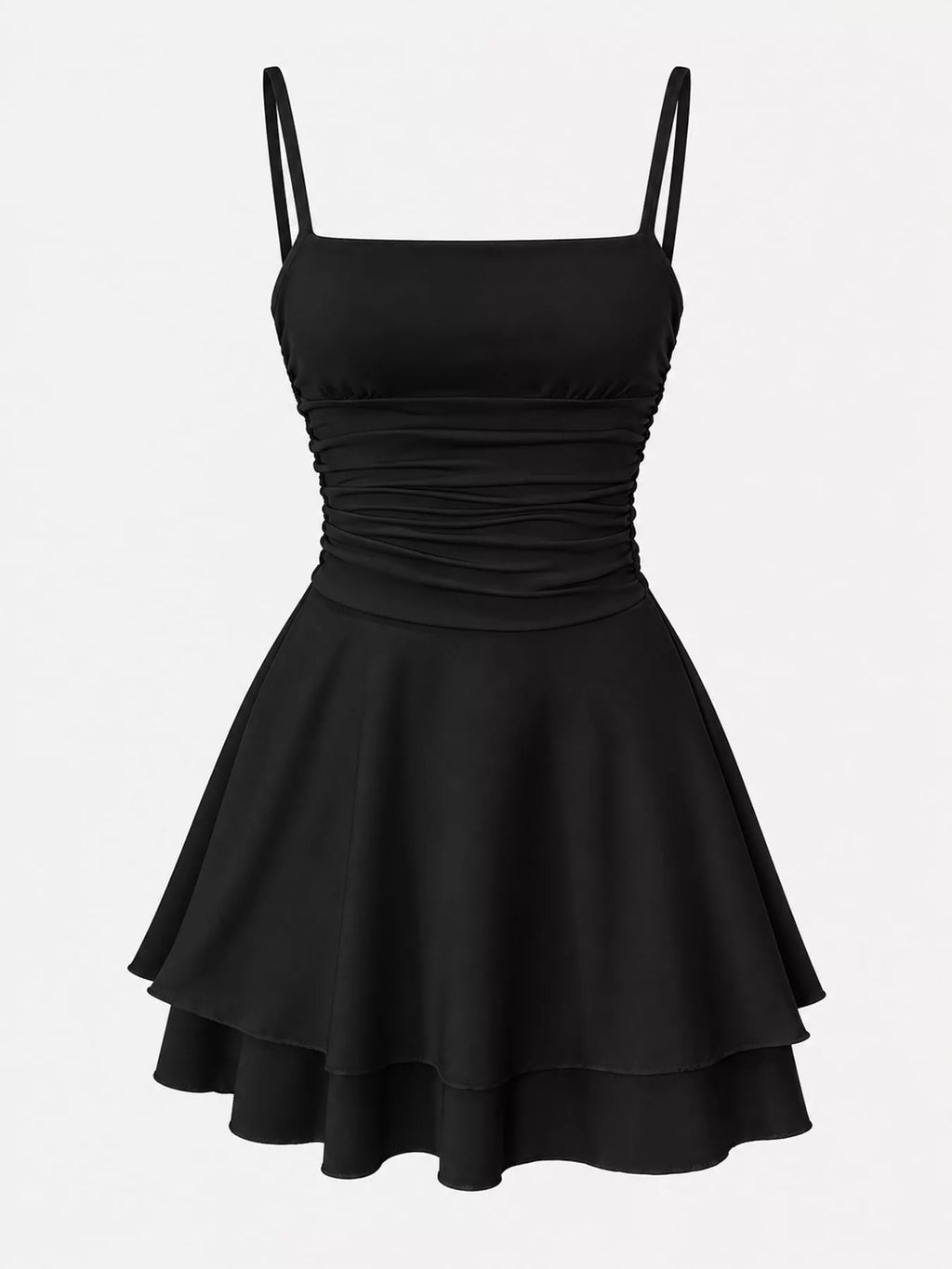 Ruched Spaghetti-Strap Layered Mini Dress