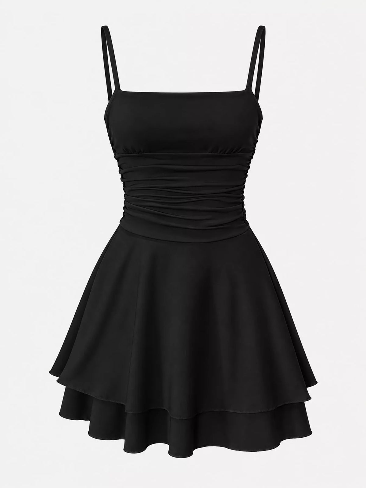 Ruched Spaghetti-Strap Layered Mini Dress