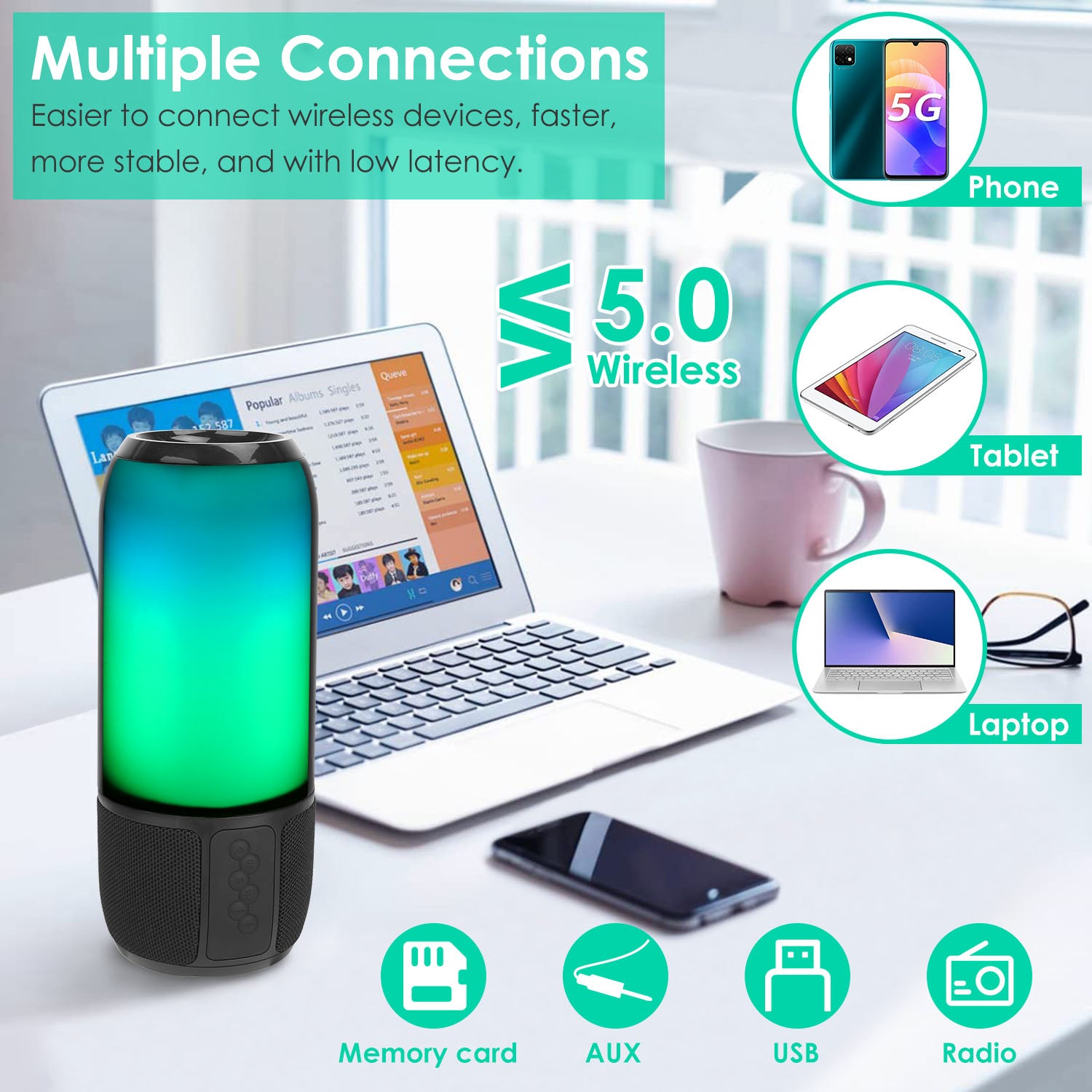 RGB Party Speaker — 6 Color Light Show, TWS Stereo, 10H Battery & Multi-Mode Playback — Prime Trend Market