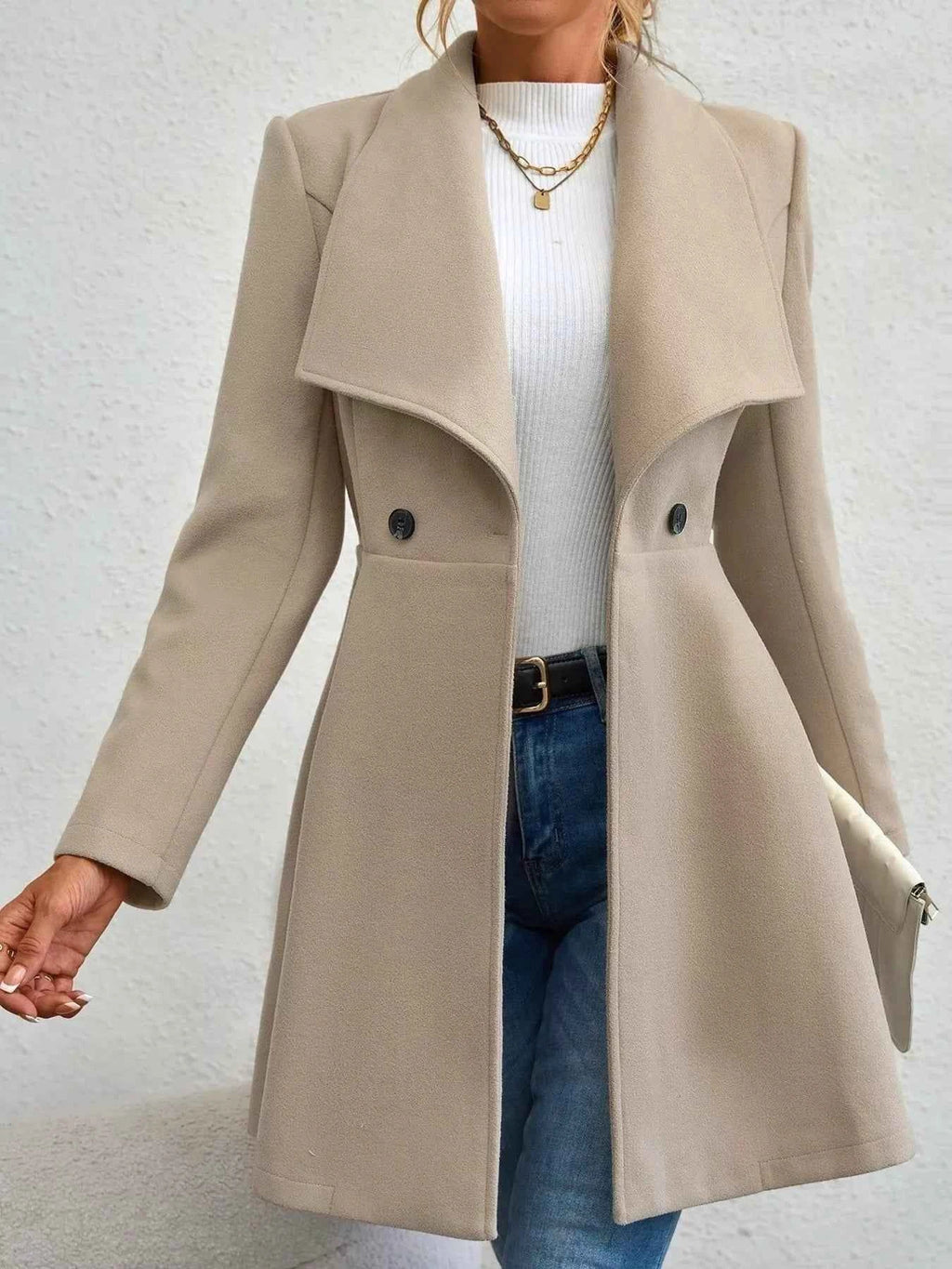 Double-Breasted Draped-Lapel Coat