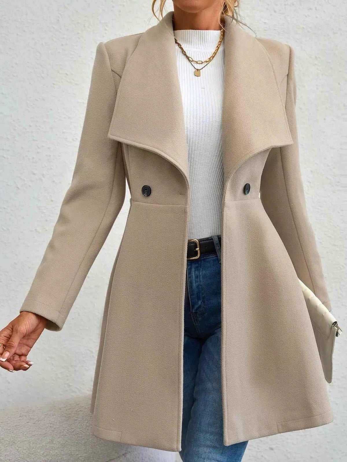 Double-Breasted Draped-Lapel Coat