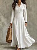 Frill V-Neck Roll-Tab Sleeve Maxi Dress, XS–3XL