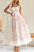 Printed Tie-Shoulder Cami Midi Dress