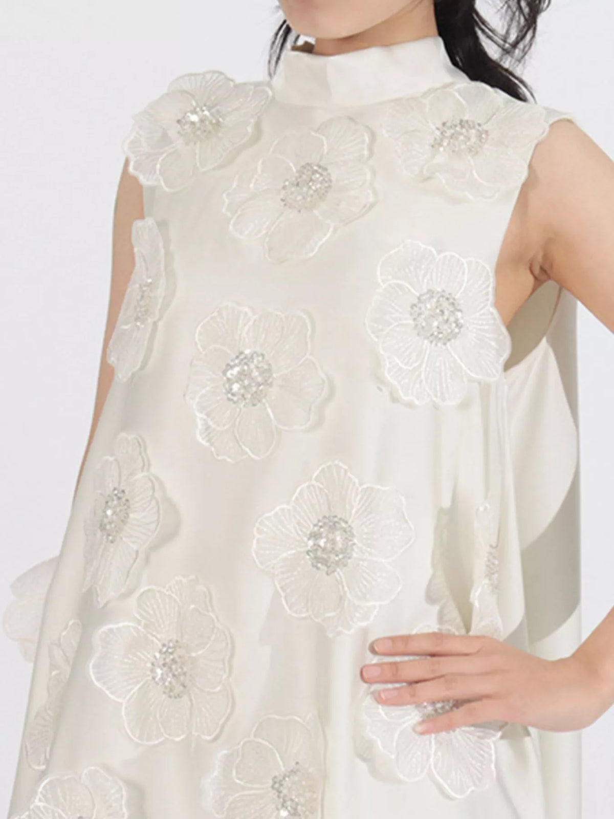 Floral-Embellished Sleeveless Maxi Dress