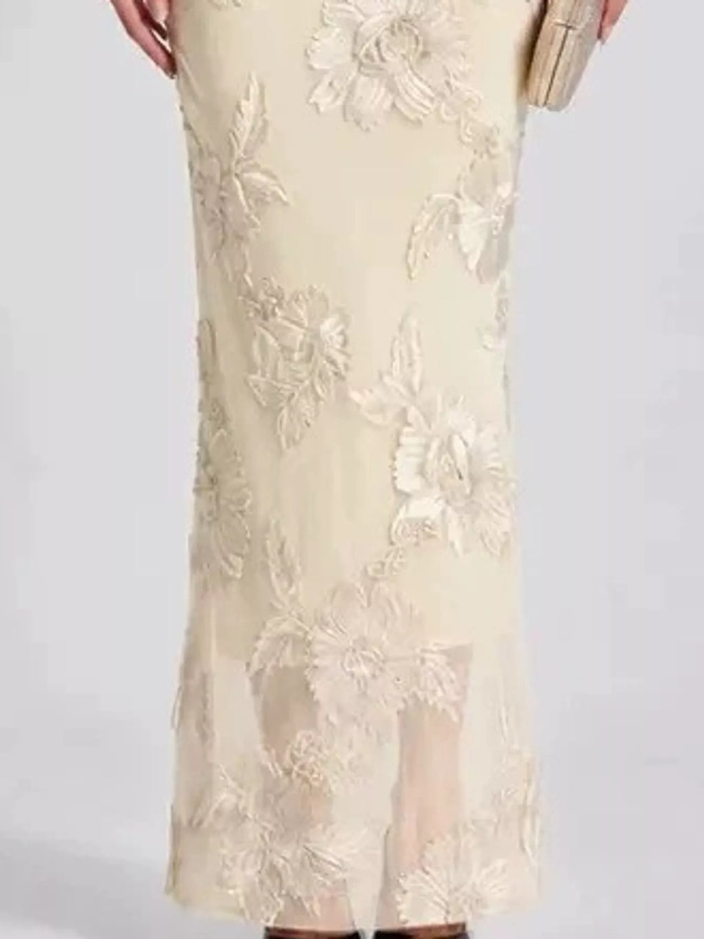 One-Shoulder Floral Embroidered Maxi Dress