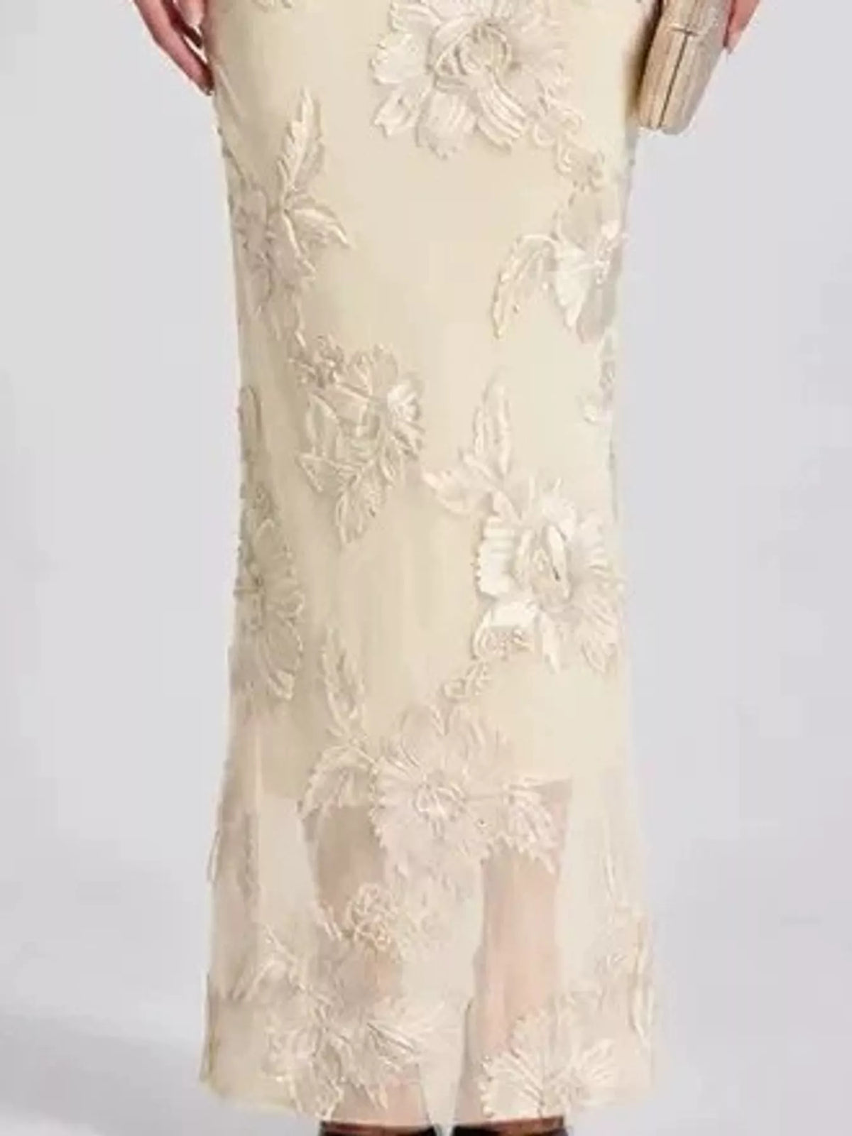 One-Shoulder Floral Embroidered Maxi Dress