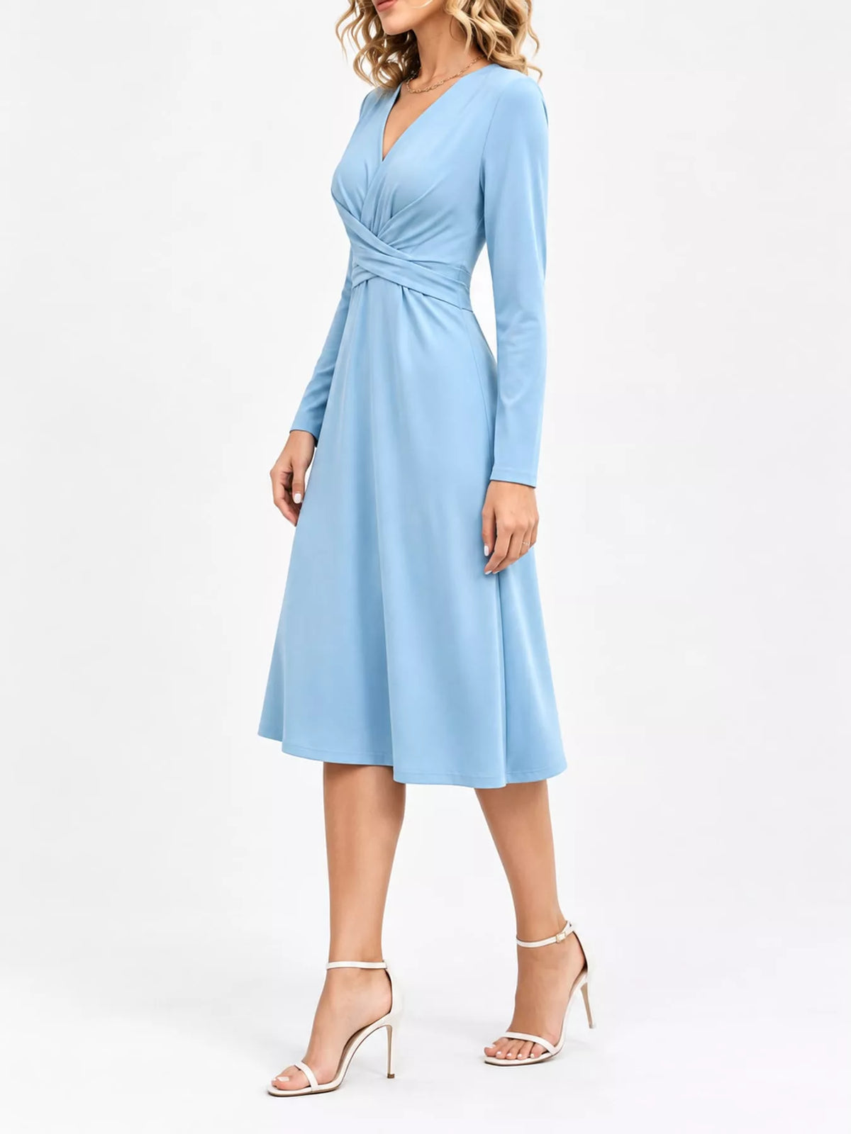 V-Neck Crisscross Ruched Dress, Long-Sleeve & Sleeveless, S–3XL