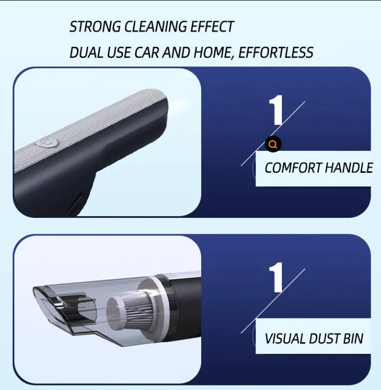 Cordless Handheld Car Vacuum Cleaner — Strong Suction, Rechargeable, Silver — Eliza & Tuan