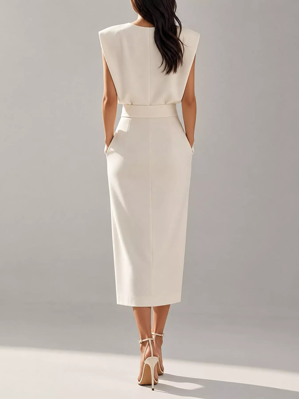 Sleeveless Gold-Tone Button-Detail Midi Dress