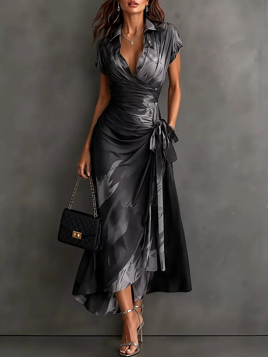 Tie-Detail Surplice Dress