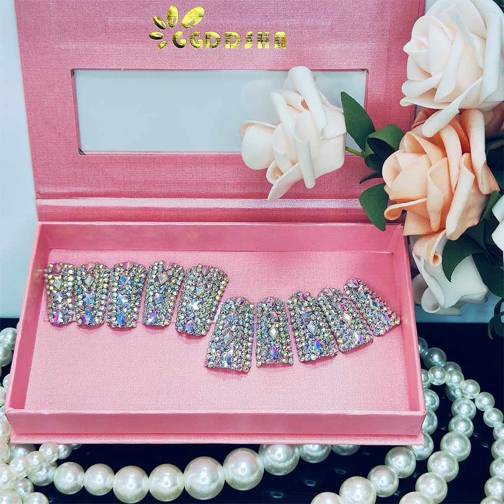 Full Diamond Duck Press-On Nails – 3D Crystal Aurora Edge | Handmade PMMA Acrylic, Gift Box — Prime Trend Market