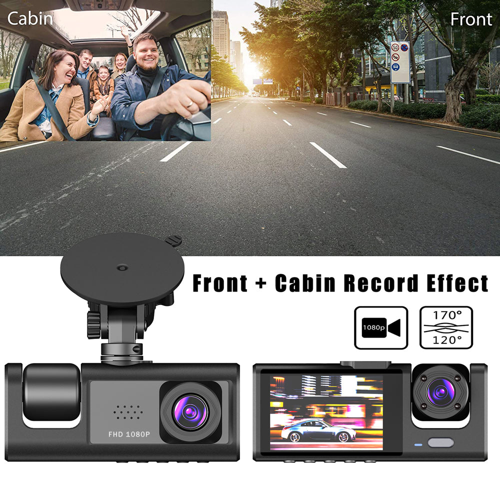 Triple Lens Dash Cam 1080P HD | Front, Rear & Interior Recording + G-Sensor — Prime Trend Market