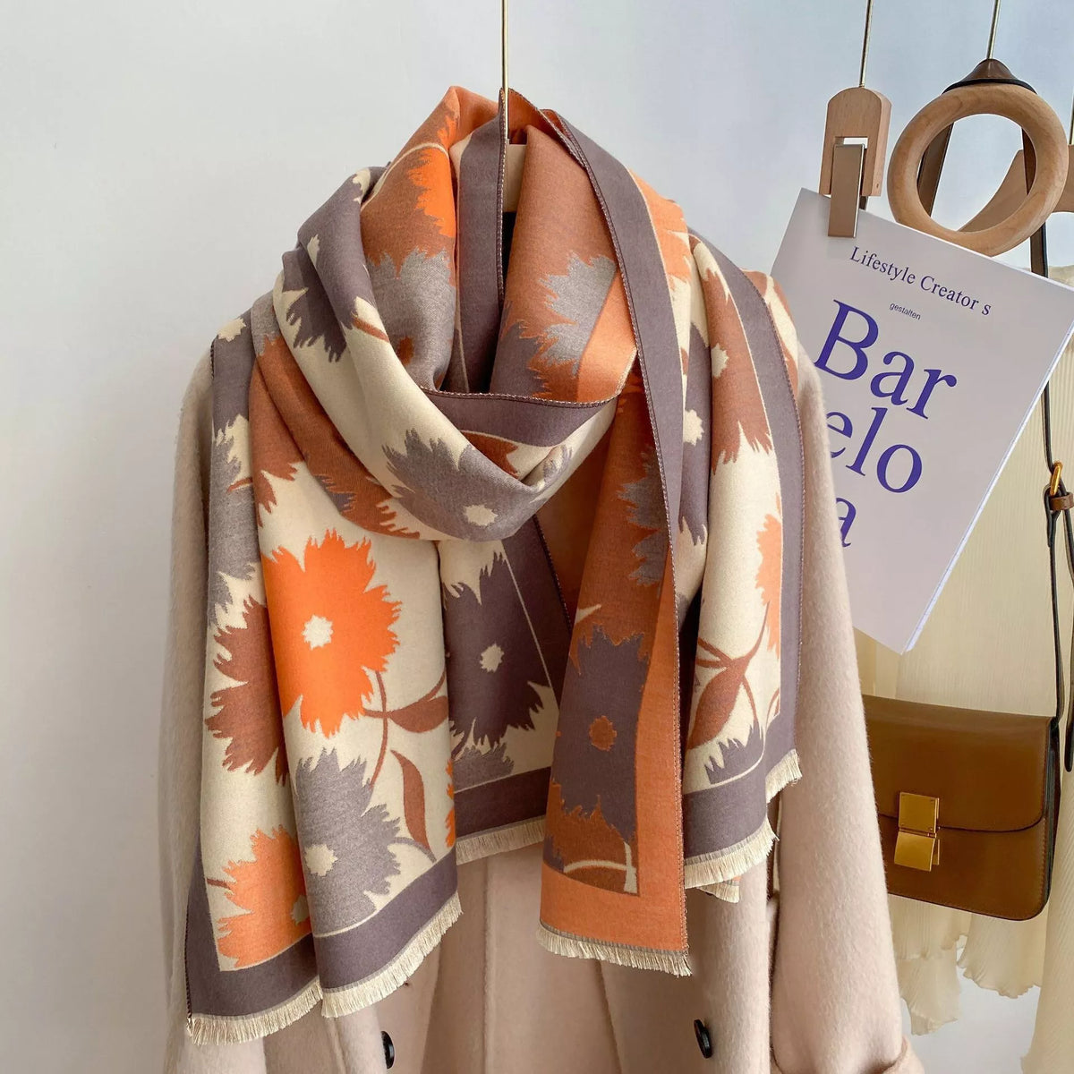 Floral-Print Polyester Scarf