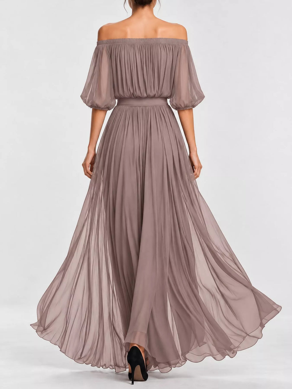 Off-Shoulder Ruched Chiffon Maxi Dress