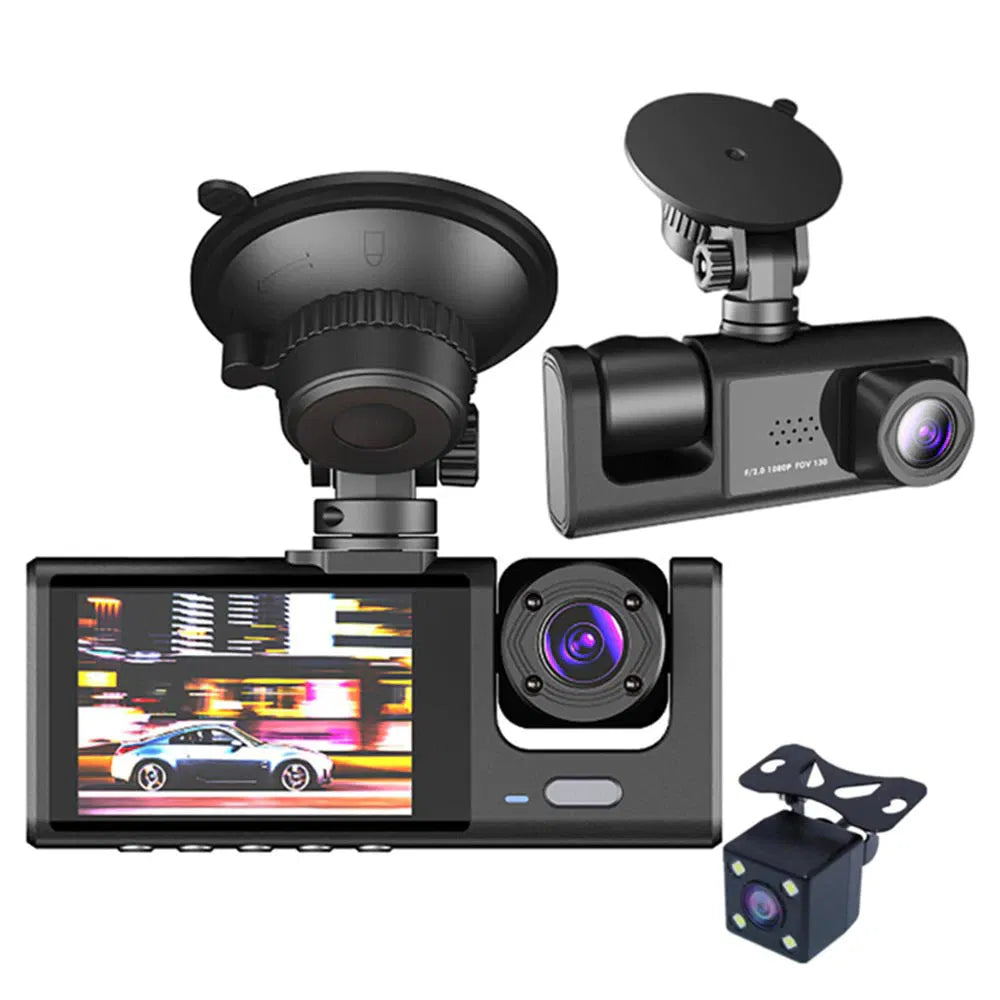 Triple Lens Dash Cam 1080P HD | Front, Rear & Interior Recording + G-Sensor — Prime Trend Market