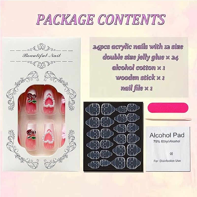 Cherry Bow Press-On Nails – 24 PCS Long Square Head Shape | Summer Y2K Fruit Design — Prime Trend Market