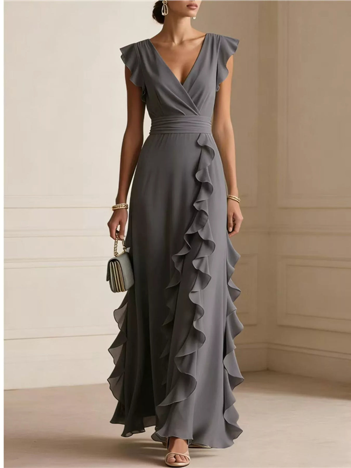 Ruffled Surplice Sleeveless Maxi Dress