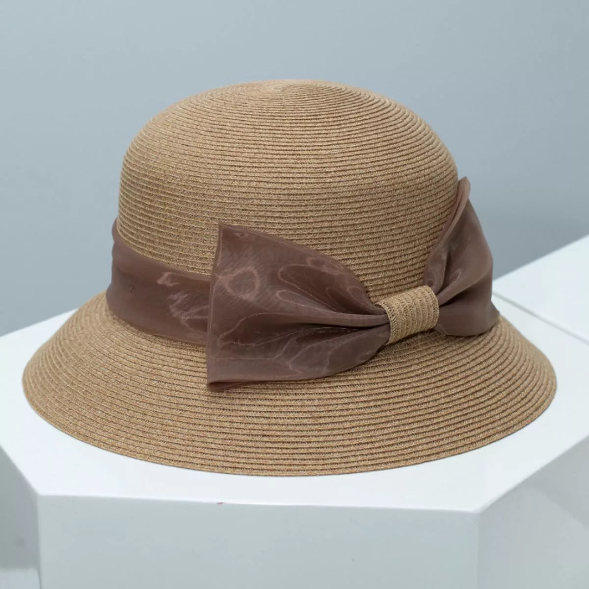 Wheat Straw Cloche Hat with Ribbon Bow