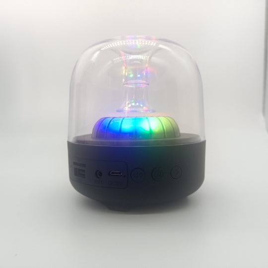 Blue Glass Mini Desktop Speaker — Bluetooth, FM Radio, TF Card, 6H Battery, Black & White — Prime Trend Market