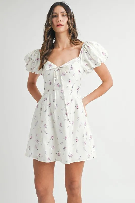 MABLE Floral-Print Puff-Sleeve Mini Dress