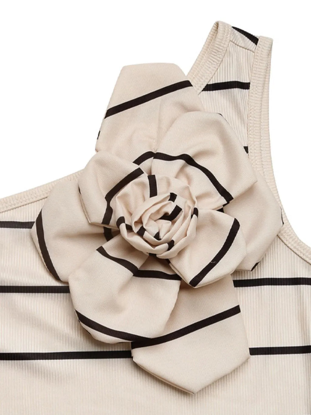 Perfee Striped One-Shoulder Flower-Detail Midi Dress