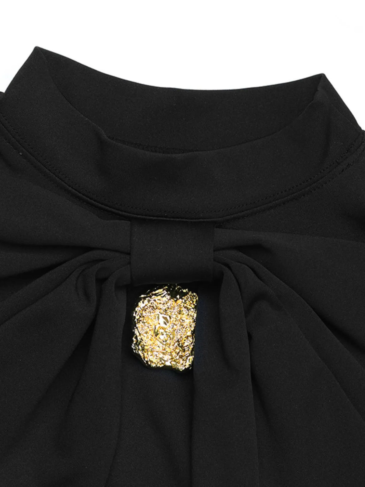 Perfee Black Decorative-Button Mock-Neck Mini Dress