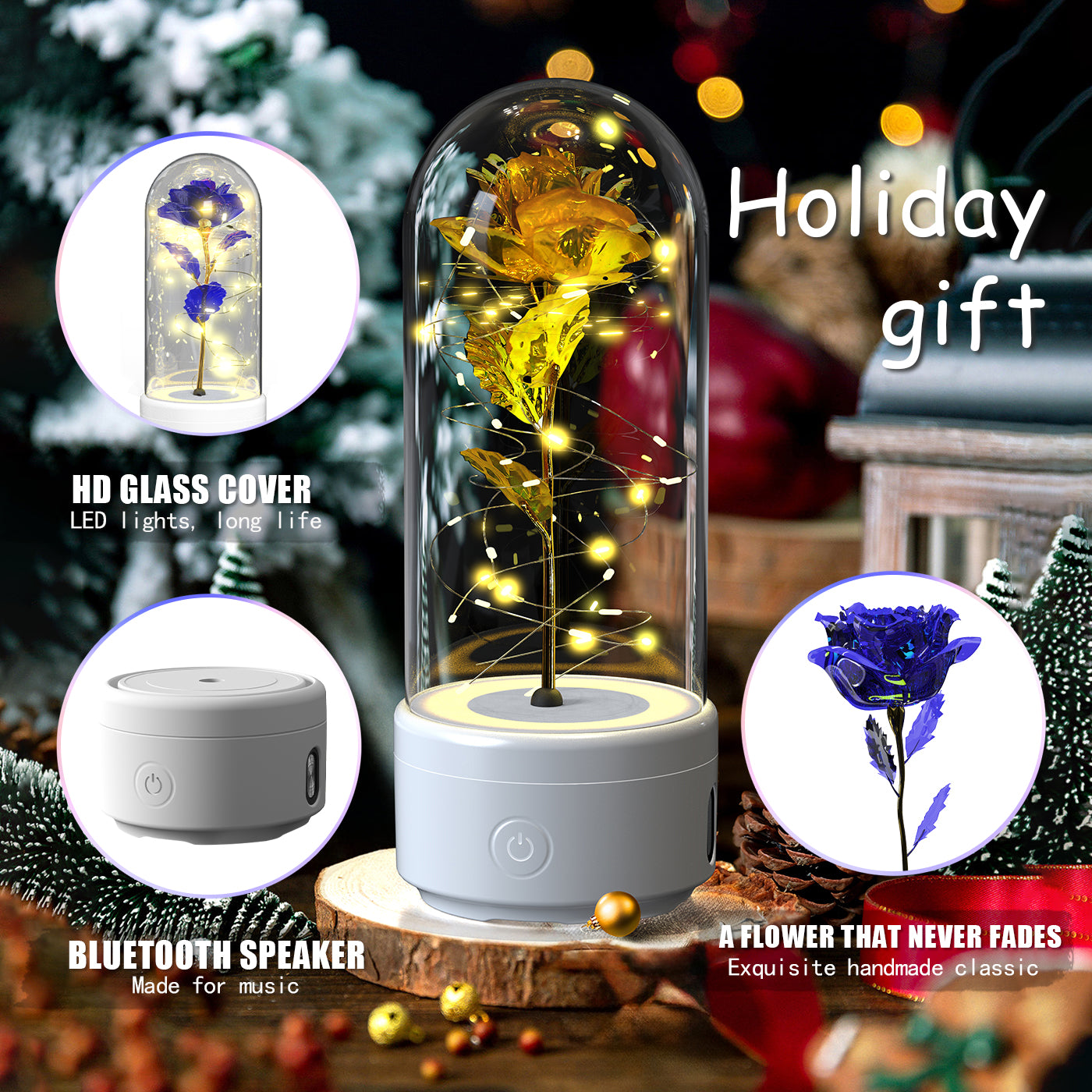 Rose LED Night Light in Glass Dome | Bluetooth Speaker | 10 Colors | Perfect Gift for Her — Prime Trend Market