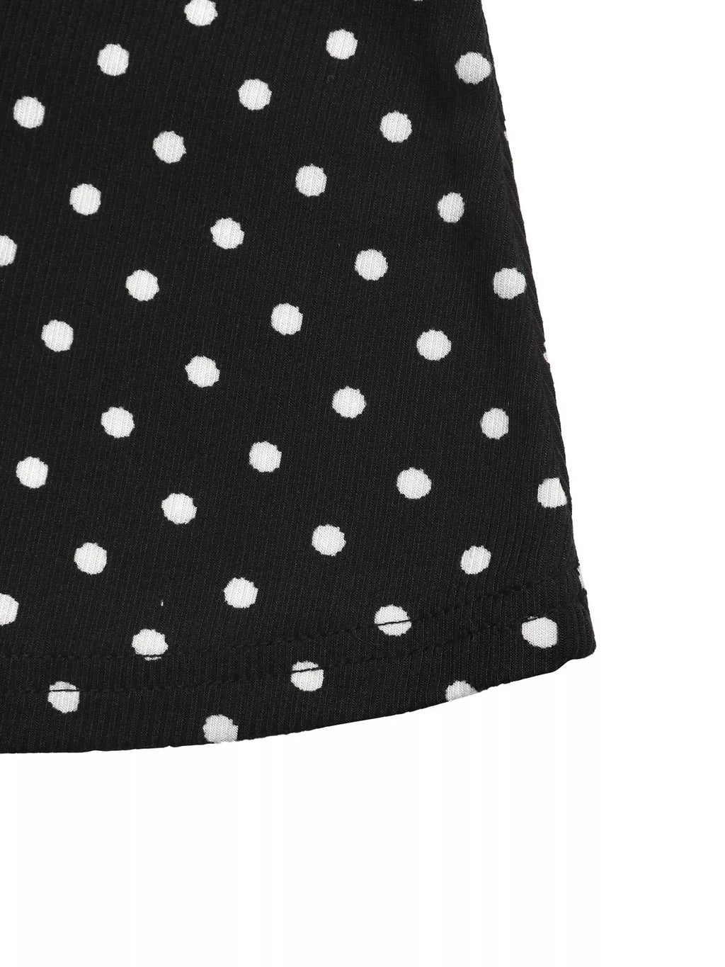 Black Polka-Dot V-Neck Tie-Back Mini Dress