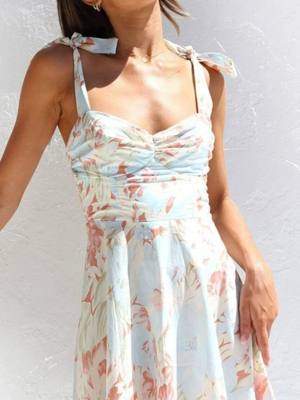 Floral Tie-Strap Sweetheart Midi Dress