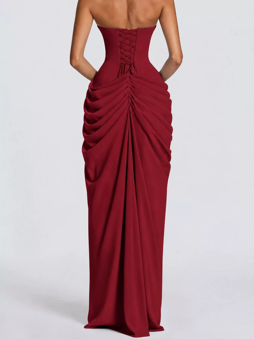 Strapless Ruched High-Slit Evening Dress