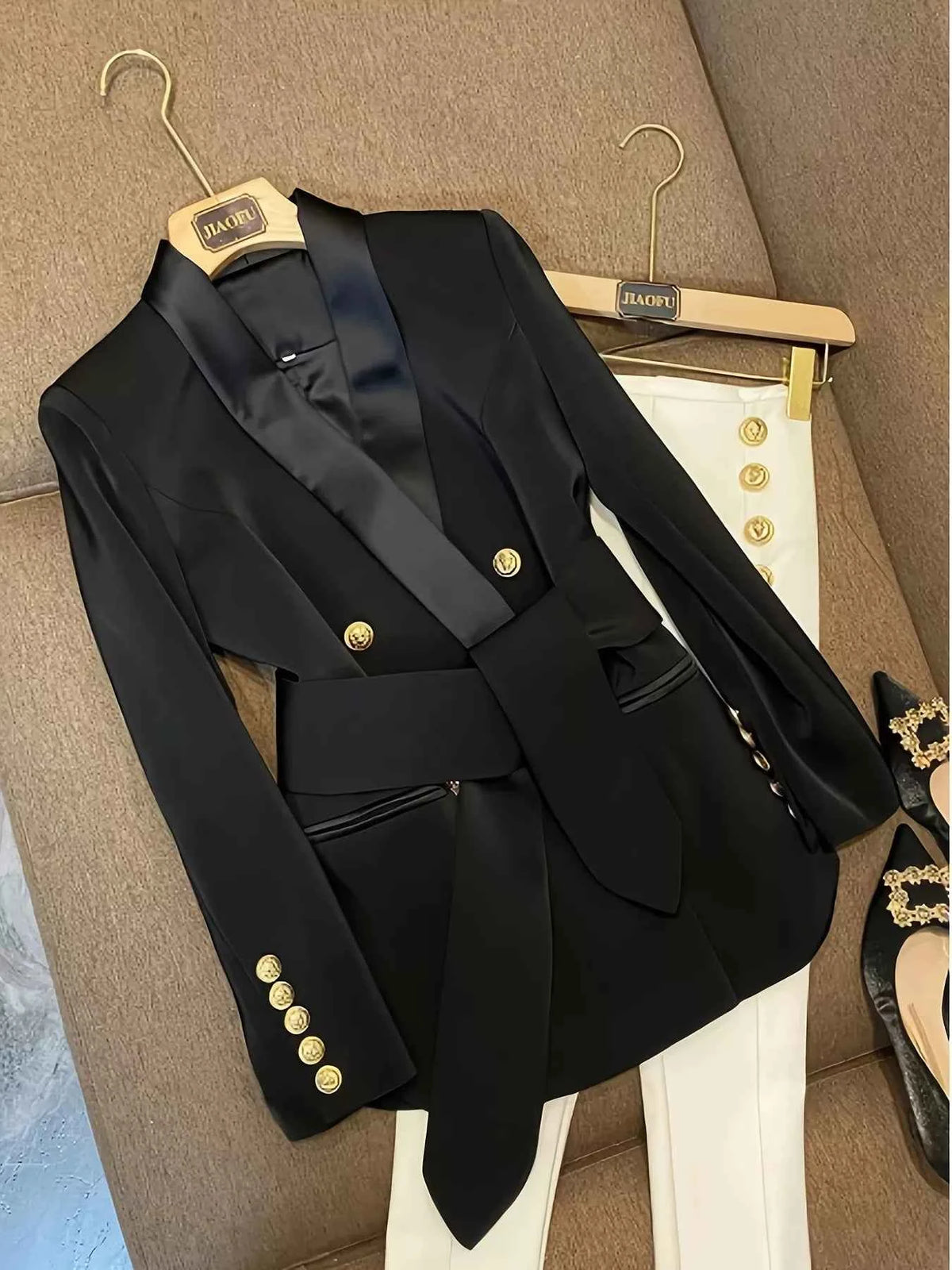 Black Double-Breasted Slim-Fit Blazer