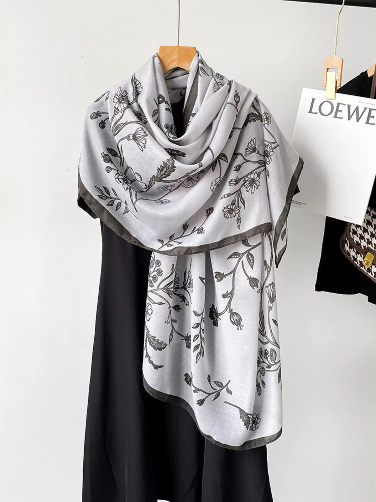 Floral-Border Lightweight Polyester Scarf