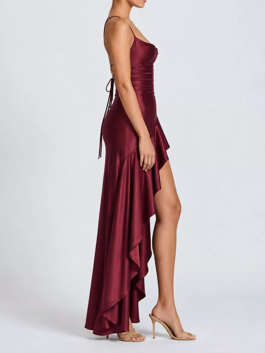 High-Low Ruffle-Hem Evening Dress