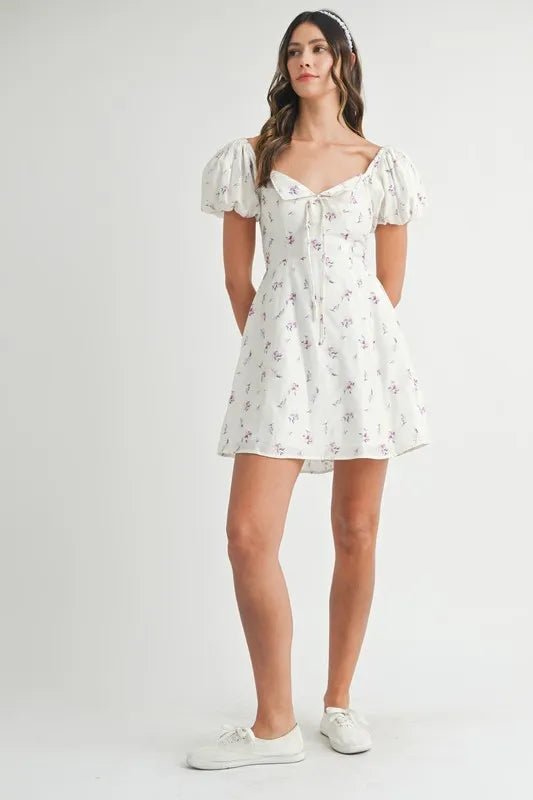 MABLE Floral-Print Puff-Sleeve Mini Dress