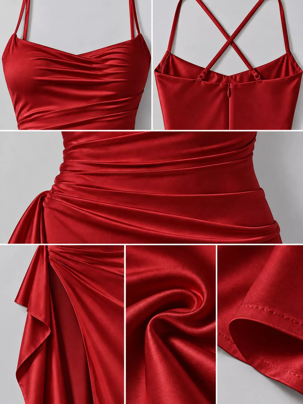 Satin Ruched High-Slit Maxi Dress