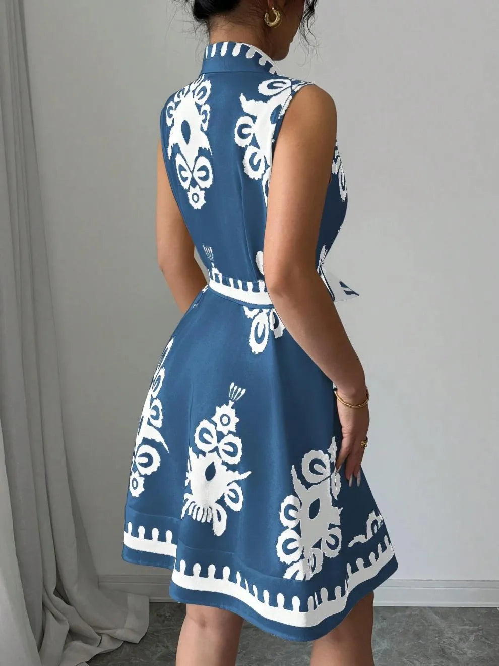 Printed Sleeveless Button-Front Dress