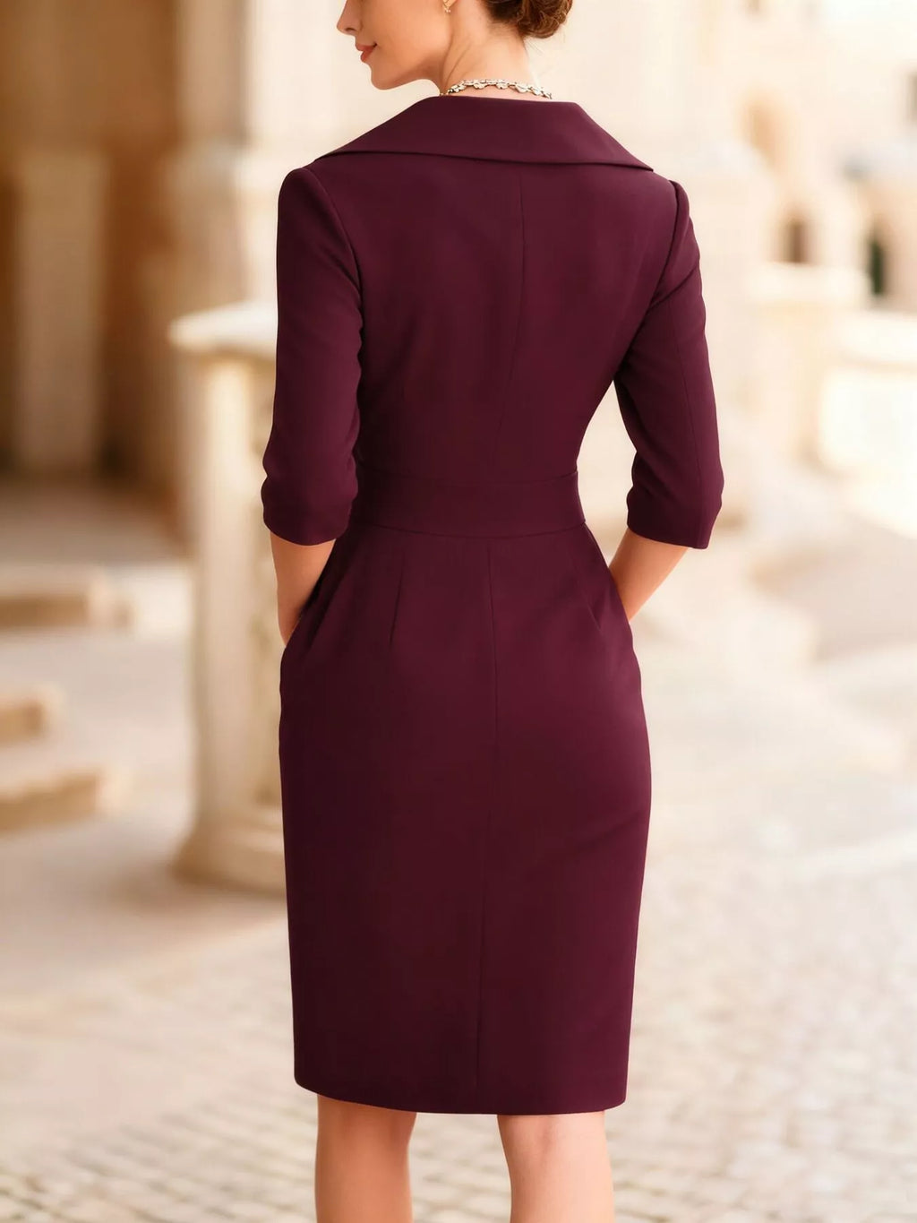 Surplice Long-Sleeve Dress with Pockets