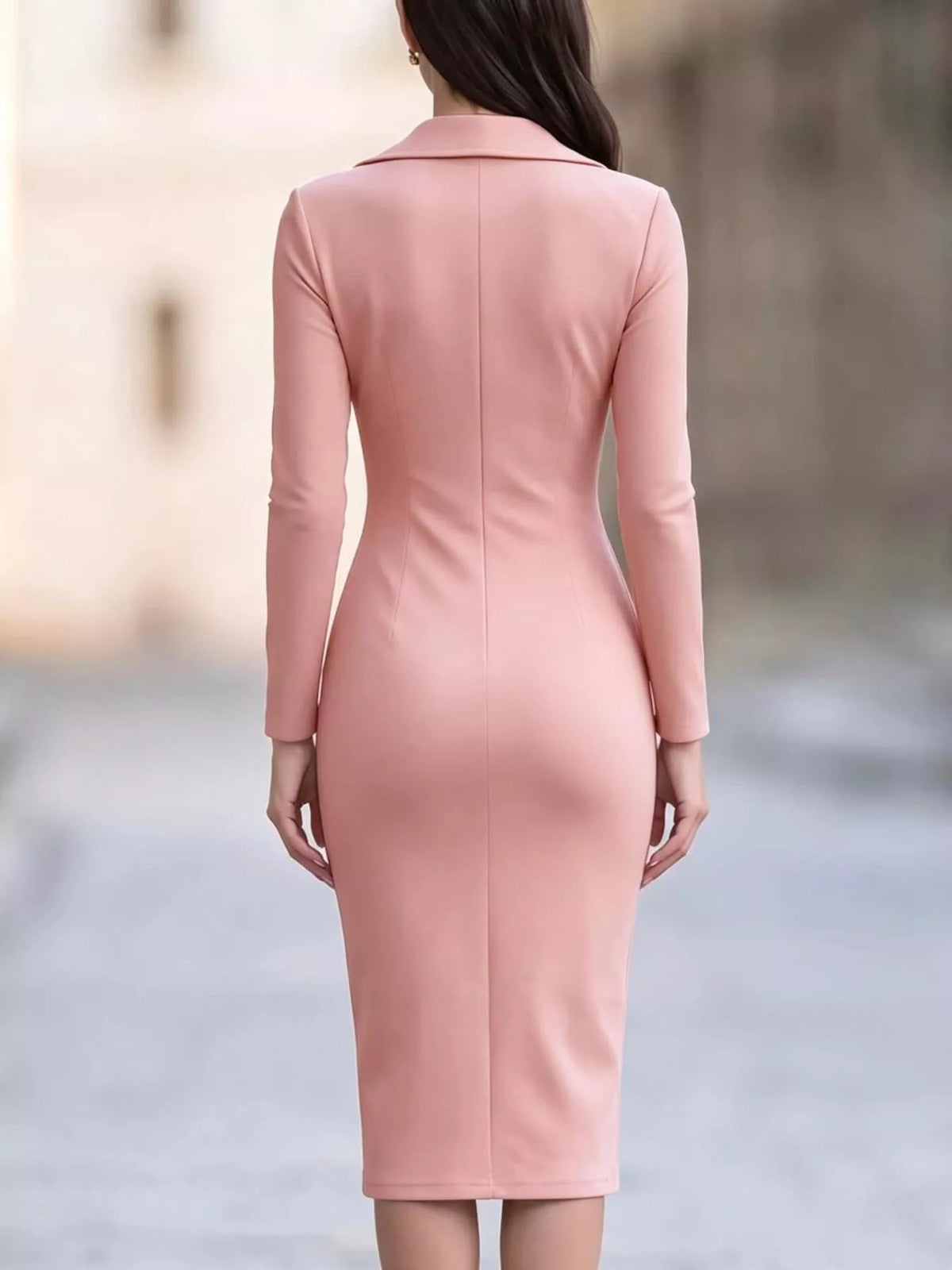 Asymmetric Zipper Lapel Bodycon Midi Dress