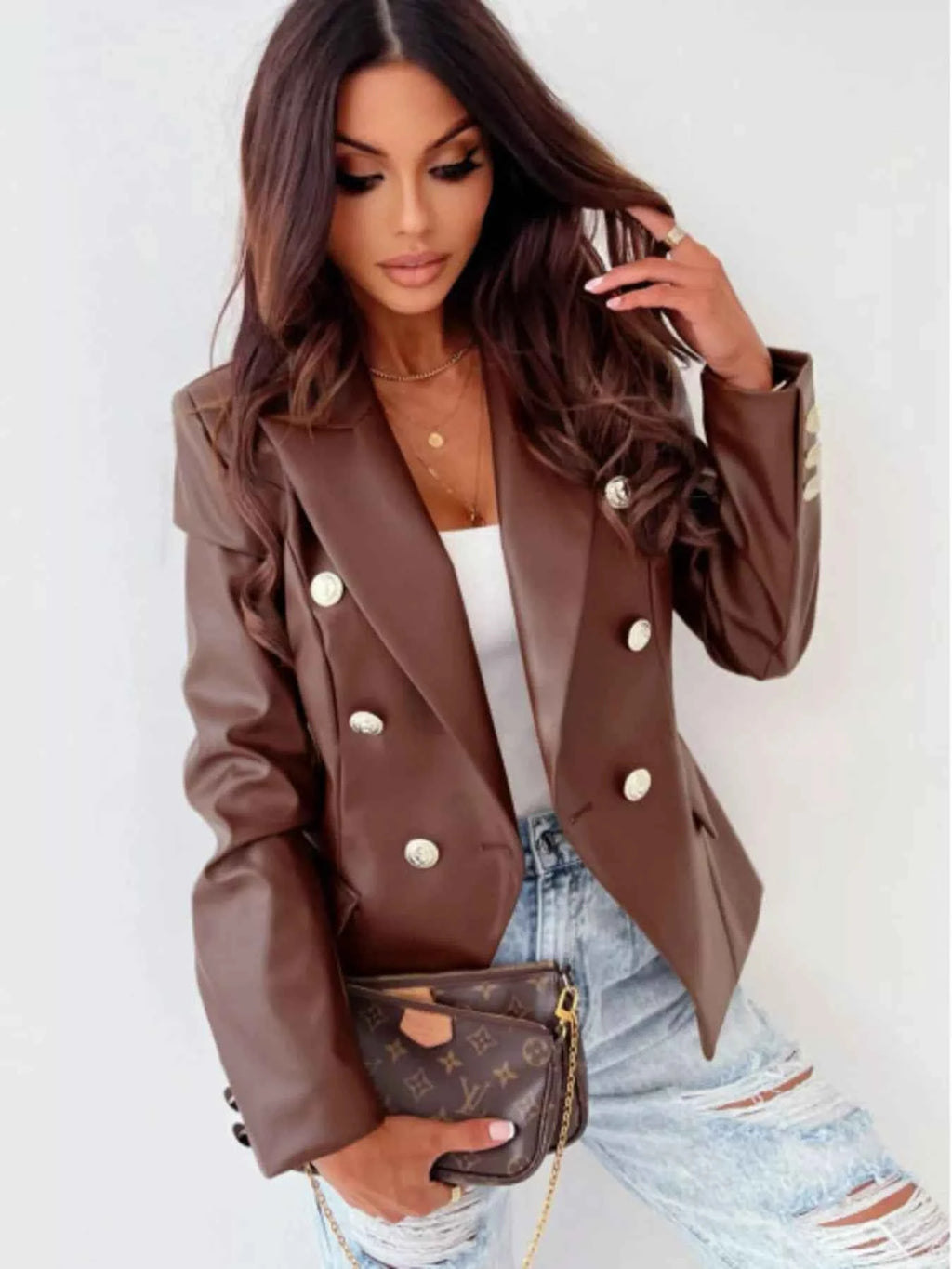Lapel-Collar Double-Breasted Blazer