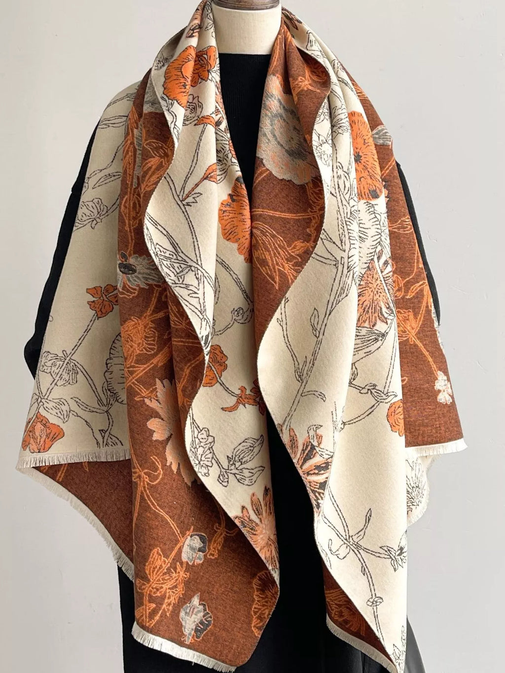 Floral-Print Reversible Polyester Scarf
