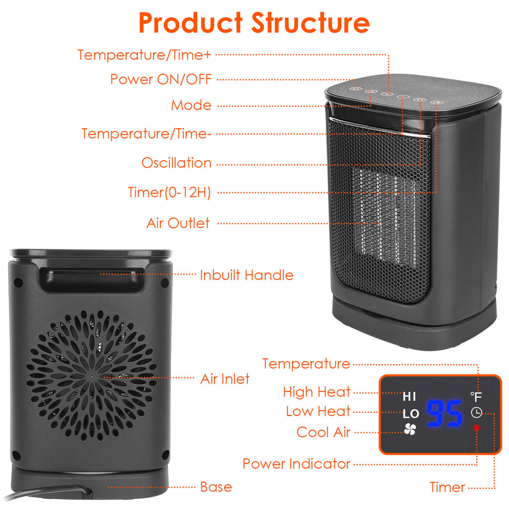 1500W Ceramic Space Heater — 3 Modes, 90° Oscillation, Remote Control & Tip-Over Protection — Prime Trend Market