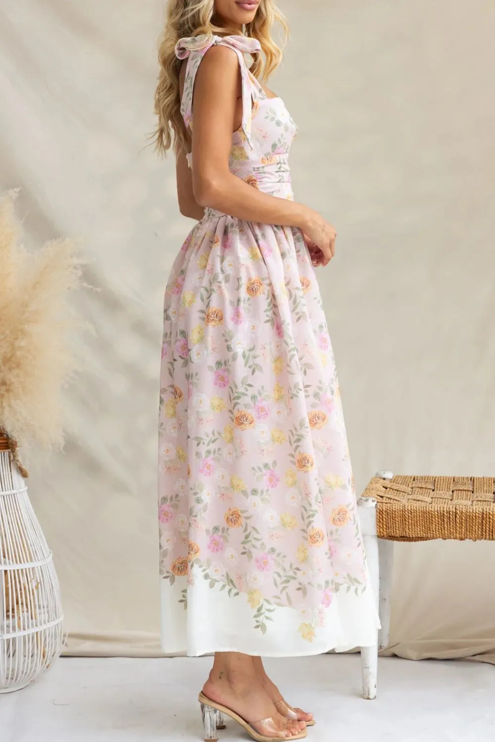 Printed Tie-Shoulder Cami Midi Dress
