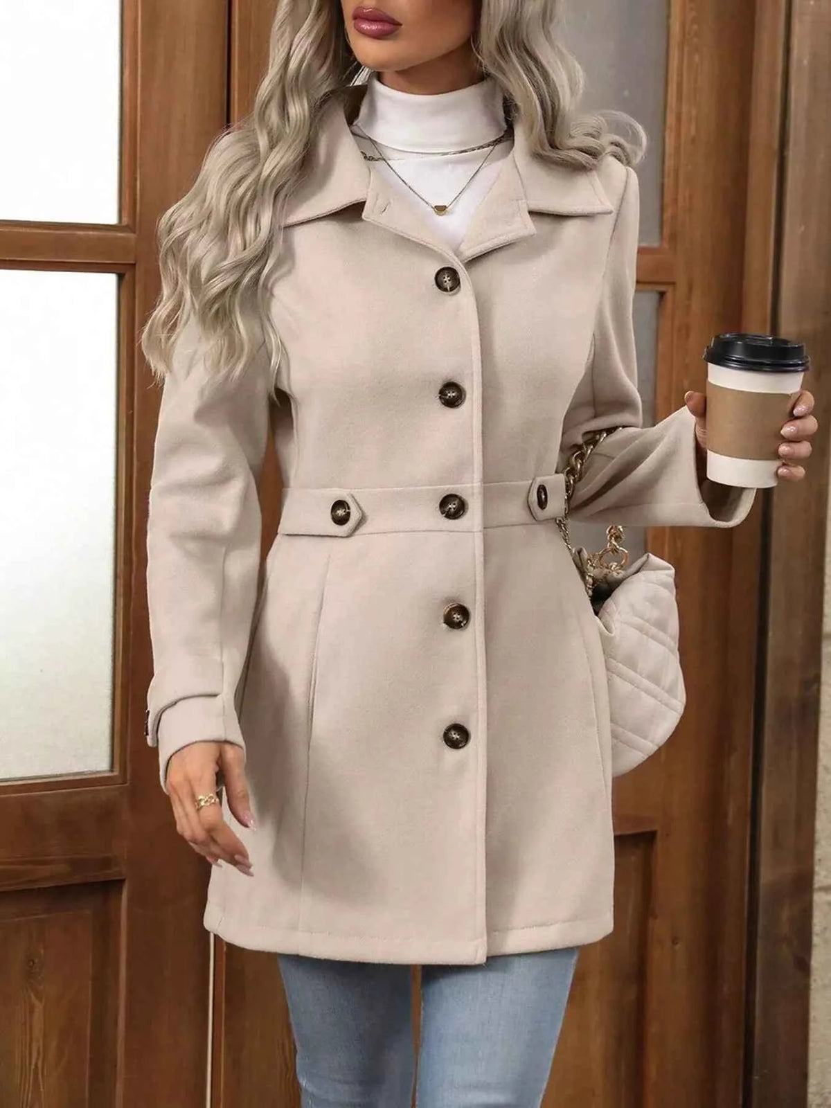 Unlined Button-Up Long-Sleeve Coat