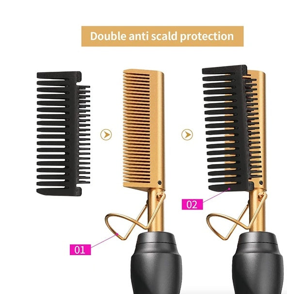Pro Electric Hair & Beard Straightening Comb | Heat Styling Hot Comb Press | Men & Women | Black Gold — Prime Trend Market