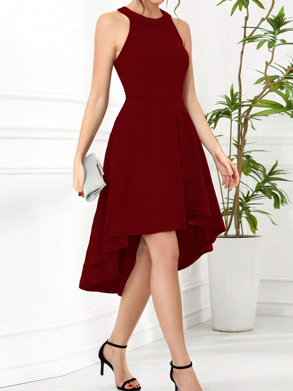 Sleeveless High-Low Hem Dress