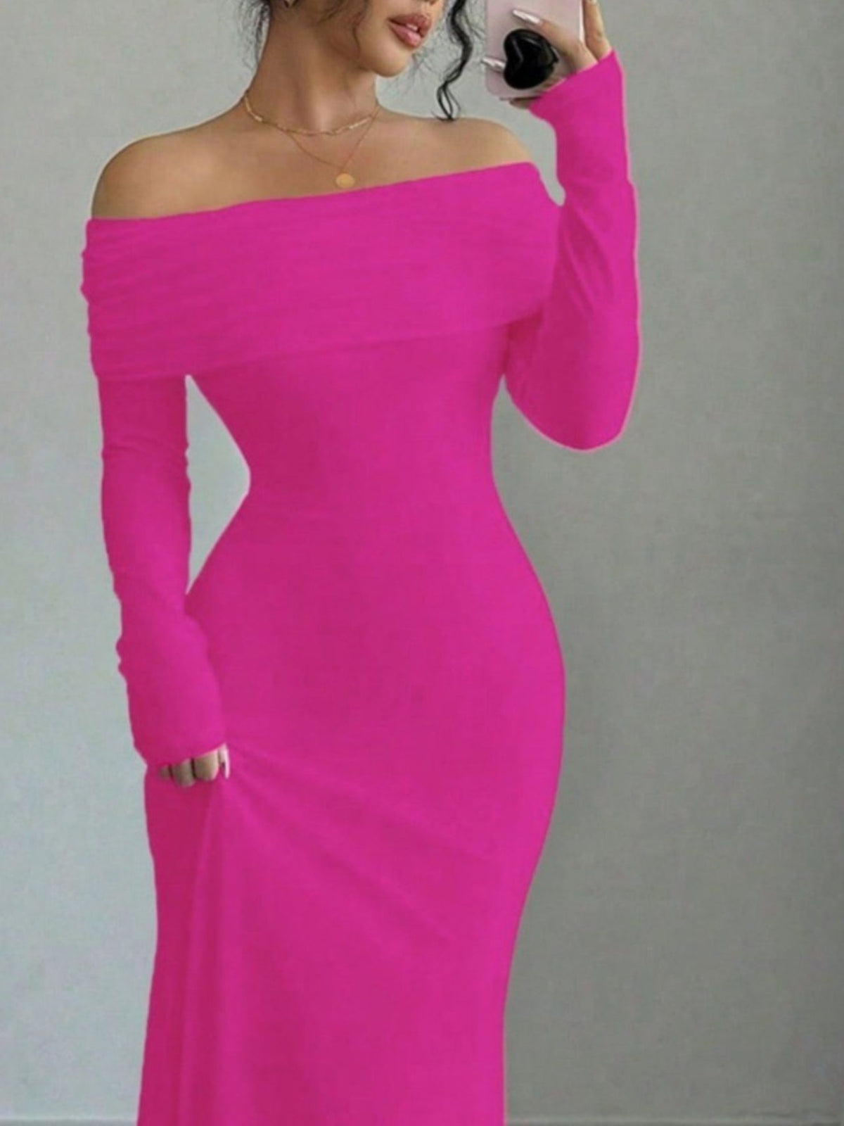 Off-Shoulder Long-Sleeve Maxi Dress